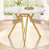 STILVORA 100×100×76cm Esstisch Runder Küchentisch mit MDF-Marmor,für Esszimmer, Wohnzimmer,für 4 Personen, Gold