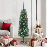 vidaXL "Schlussverkauf" Künstlicher Weihnachtsbaum(1 pc) - Kunstbaum/Tannenbaum - mit 150 LEDs mit Ständer Grün 150 cm C7288