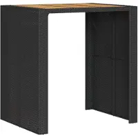 Syfax Garten-Bartisch mit Holzplatte Schwarz 105x80x110 cm Polyrattan