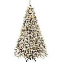 Northix 225 cm künstlicher Weihnachtsbaum mit Schnee und warmen LED-Lichtern