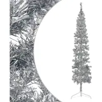 Prolenta Maison Exclusive - Künstlicher Halb-Weihnachtsbaum Ständer Schlank Silbern 240 cm