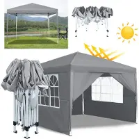 XMTECH Pavillon 3x3m faltbar mit Seitenteilen und Fenstern, Faltzelt, Tragetasche, Grau