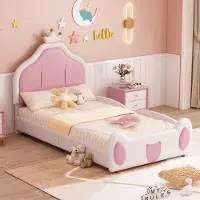 STILVORA Kinderbett 90×200 Jugendbett mit Lattenrost,Polsterbett mit Kopfteil in Kranzleiste,zweifarbiges Patchwork-Design,mit Matratze,Weiß/Rosa
