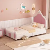 Sweiko Polsterbett Kinderbett 90x200 cm, Kopfteil mit Kranzleiste, kindliche Leistengestaltung am Kopf- und Fußende des Bettes, zweifarbiges Patchwor