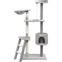 Syfax Mehrstöckiger Katzenkratzbaum Grau 97x40x150cm mit Haus, Liegemulde, Leiter, Sisalseil & Seilspielzeug