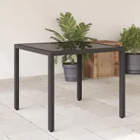 ZMH Gartentisch mit Glasplatte Schwarz 90x90x75 cm Poly Rattan