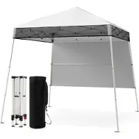 Costway Pavillon 2x2m, Pop up Faltpavillon höhenverstellbar mit Seitenwand & Tasche, Partyzelt Gartenzelt Gartenpavillon wasserdicht Sonnenschutz Weiß