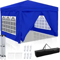 HENGDA Faltpavillon 3 x 3m Pavillon Faltbar Gartenzelt, UV-Schutz 50+ Pavillons & Partyzelte Festzelt mit 4 Seiten Blau