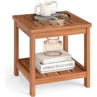 Costway Beistelltisch Holz, Gartentisch mit Ablagefach, Holztisch, Kleiner Balkontisch, Kaffeetisch für Garten, Balkon, Terrasse, 45 x 45 x 44 cm