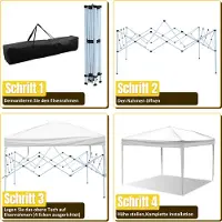 Izrielar Pavillon Faltpavillon Tasche Wasserdicht UV-Schutz 50+ Pop-Up Gartenpavillon Gartenzelt Partyzelt Weiß 3x3m