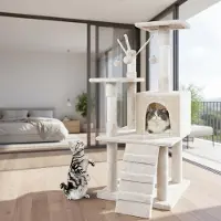 Mucola Kratzbaum Beige Katzenkratzbaum 121cm Katzenhaus Kletterbaum Katzensäule Katzenmöbel Spielbaum Naturbelassenkratzbaum Sisalsäule