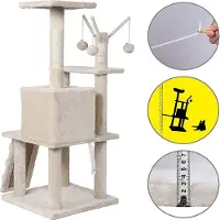 Melko Kratzbaum 121 cm beige mit Höhle, Leiter & Sisalstämmen, stabile Basis