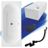 Besco Badewanne Rechteck Set 5in1 160x75 mit Premium Ablaufgarnitur und Füßen GRATIS + Wannenträger + Kopfstütze in Schwarz | BADLAND VITAE