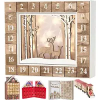 Ed Brubaker Adventskalender Wald Holz Weiß Natur mit LED Beleuchtung 35.5 x 6 x 27 cm