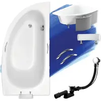 Badland Eckbadewanne Badewanne Milena Premium RECHTS 150x70 mit Ablaufgarnitur, Füßen, Handgriffen, Kopfstütze und Styroporverkleidung GRATIS