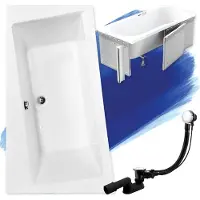 Badland Eckbadewanne Rechteck Badewanne Infinity LINKS 150x90 mit Ablaufgarnitur, Füßen und Styroporverkleidung GRATIS
