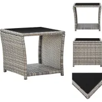 vidaXL Couchtisch Grau 45 x 45 x 40 cm Poly Rattan und Glas - Gartentische