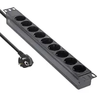 InLine 19" Steckdosenleiste, 9-fach Schutzkontakt, ohne Schalter, 2m, schwarz, 9 AC-Ausgänge, C4-Koppler, 3680 W, 1,5 mm², C4-Koppler, Schwarz