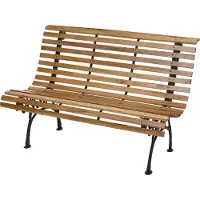 Mendler Gartenbank MCW-F97, Sitzbank Parkbank Holzbank, 2-Sitzer Gusseisen Holz 122cm 22kg hellbraun