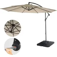 Mendler Ampelschirm Acerra, Sonnenschirm Sonnenschutz, Ø 3m neigbar, Polyester/Stahl 11kg creme mit Ständer