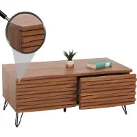 Mendler Couchtisch HWC-M49, Wohnzimmertisch Tisch, 3D-Design 2 Schubladen MDF Metall 46x110x55cm Walnuss-Optik