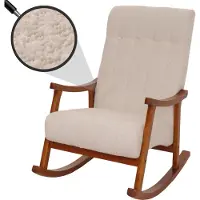 Mendler Schaukelstuhl HWC-K10, Relaxsessel, Holz Stoff/Textil Bouclé (450g/m²) beige, Gestell Walnuss-Optik