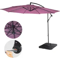 Mendler Ampelschirm Acerra, Sonnenschirm Sonnenschutz, Ø 3m neigbar, Polyester/Stahl 11kg lavendel-rot mit Ständer