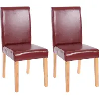 MCW 2er-Set Esszimmerstuhl Stuhl Küchenstuhl Littau Kunstleder, rot-braun, helle Beine