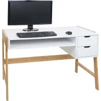 Mendler Schreibtisch MCW-K12, Bürotisch Computertisch Arbeitstisch, Schublade, Bambus 76x115x58cm weiß