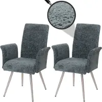 Mendler 2er-Set Esszimmerstuhl MCW-G55, Küchenstuhl Stuhl mit Armlehne, Edelstahl gebürstet Stoff/Textil Chenille blau-grün