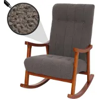 Mendler Schaukelstuhl HWC-K10, Relaxsessel, Holz Stoff/Textil Bouclé (450g/m²) dunkelgrau, Gestell Walnuss-Optik