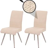Mendler 2er-Set Esszimmerstuhl MCW-G55, Küchenstuhl Lehnstuhl, Edelstahl gebürstet Stoff/Textil Chenille creme