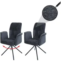 Mendler 2er-Set Esszimmerstuhl MCW-N99, drehbar Armlehne Auto-Return, Stoff/Textil Chenille (340g/m²) dunkelgrau