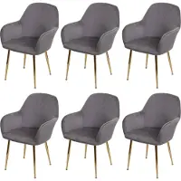 Mendler 6er-Set Esszimmerstuhl HWC-F18, Stuhl Küchenstuhl, Retro Design Samt grau, goldene Beine