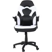 Mendler Bürostuhl MCW-K13, Drehstuhl Gamingstuhl, ergonomisch, verstellbare Armlehne, Kunstleder schwarz-weiß