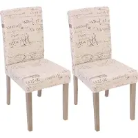 Mendler 2er-Set Esszimmerstuhl Littau, Stuhl Küchenstuhl Textil mit Schriftzug, creme, Beine Struktur - Eiche