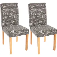 Mendler 2er-Set Esszimmerstuhl Stuhl Küchenstuhl Littau Textil mit Schriftzug, grau, helle Beine