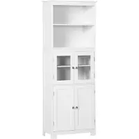 HOMCOM Küchenschrank, Esszimmer-Sideboard, Küchenschrank mit 4 Türen, 2 offenen Regalen und verstellbarem Regal für Wohnzimmer, 60 x 30 x 162 cm, Weiß