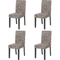 Mendler 4er-Set Esszimmerstuhl Stuhl Küchenstuhl Littau Textil mit Schriftzug, grau, dunkle Beine