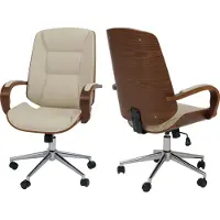 Mendler Bürostuhl MCW-O83, Drehstuhl Chefsessel , Kunstleder (280g/m²) Bugholz MVG- Walnuss-Optik creme