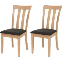 Mendler 2er-Set Esszimmerstuhl HWC-G46, Küchenstuhl Stuhl, Stoff/Textil Massiv-Holz naturfarbenes Gestell, schwarz