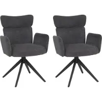 Mendler 2er-Set Esszimmerstuhl HWC-N11, Stuhl, drehbar Auto-Return Stoff Bouclé 350g/m² dunkelgrau, Beine dunkelgrau