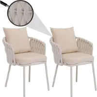Mendler 2er-Set Aluminium-Esszimmerstuhl MCW-P89, Indoor Stuhl Armlehne, Stoff/Textil (180 g/m²) Seilgeflecht Rope creme