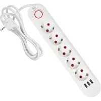 Macleans Steckdosenleiste 5 Steckdosen-Verlängerungskabel + 3xUSB 110-240V AC 50/60Hz 2,1A max 2500W 1,5m weiß MCE395 W
