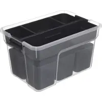 5 Five Aufbewahrungsbox 8 Liter mit 7 herausnehmbaren Fächern Five - Transparent & Grau - Stapelbar | Mit Deckel | Mit Einsatzbeh\u00e4ltern