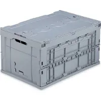 Relaxdays 4 x Profi Transportbox, stabil, Gewerbe, Deckel, hochwertiger Kunststoff, Qualität, 60 L, HxBxT 32,5x58,5x39,5cm, grau