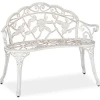 Relaxdays Gartenbank, 2 Sitzer, Rosen, Terrasse, Balkon, Alu & Gusseisen, antike Sitzbank, 78 x 98 x 57 cm, weiß/bronze