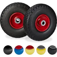 Relaxdays 2x Sackkarrenrad, pannensichere Vollgummireifen, 3.00-4" Stahlfelge, 20mm Achse, 100kg, 260x85 mm, schwarz-rot