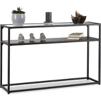 Relaxdays Konsolentisch Glas, transparente Tischplatte, Metallgestell, Ablage, 4-beinig, HxBxT: 70,5x110x30 cm, schwarz