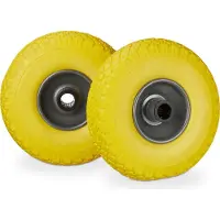 Relaxdays Sackkarrenrad Set, pannensicher, 3.00-4 Vollgummireifen, Stahlfelge, 25mm Achse, 100 kg, 260x85mm, gelb-grau
